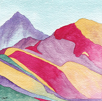 Peinture paysage, Montagne, Vinitica, Perou, peinture multicolore, rouge, jaune, violet, bleu, vert, paysage incroyable, paysage naturel